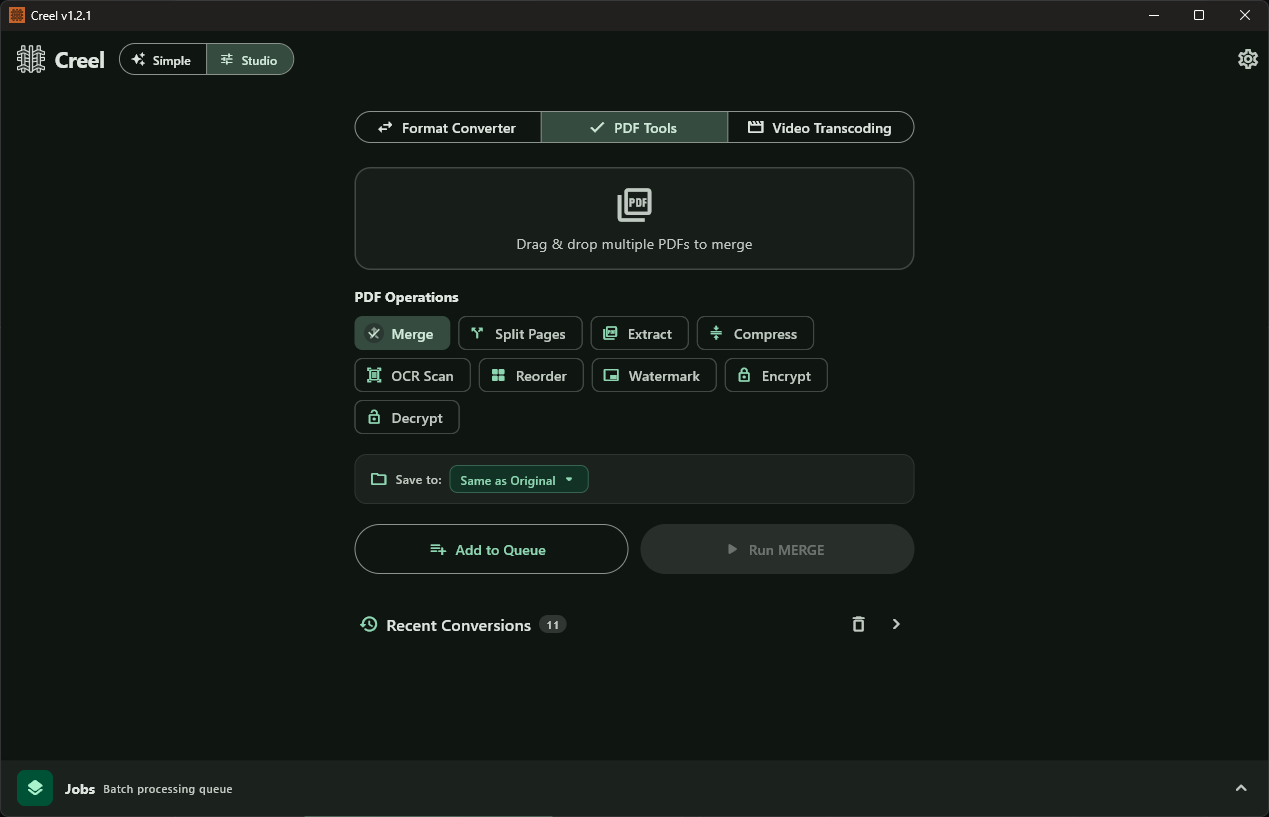 Creel PDF Tools Interface